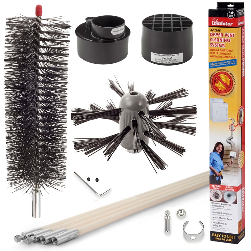 Dryer Vent Duct Cleaning Kit Gardus RLE202 LintEater Rotary Dryer Vent Cleaner Kit Removes Lint Dryer Vent Cleaning System Extends Up to 12 with 4 Flexible 3 Rods Air Duct Cleaning Tools